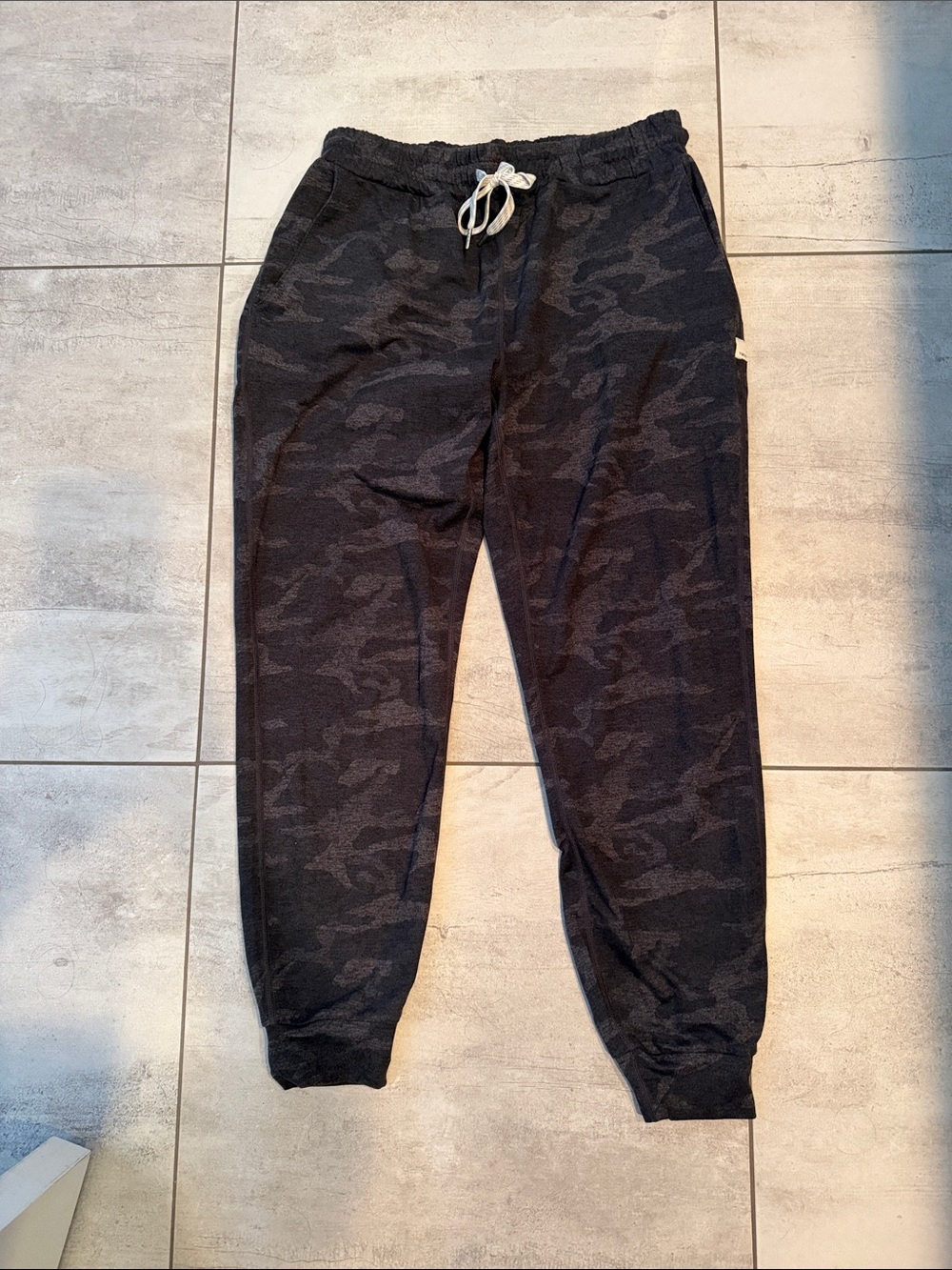 Vuori Women's Black Camo Performance Joggers with Contrast Drawstring